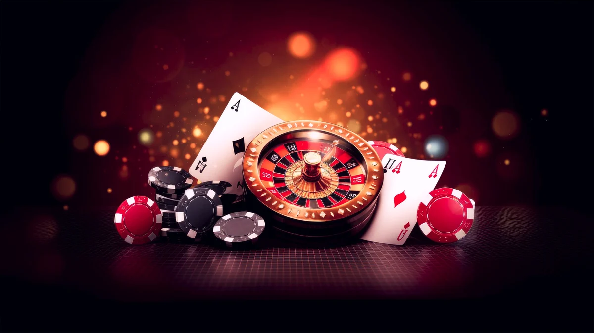 Roleta, fichas e cartas do cassino da Winkey Casino